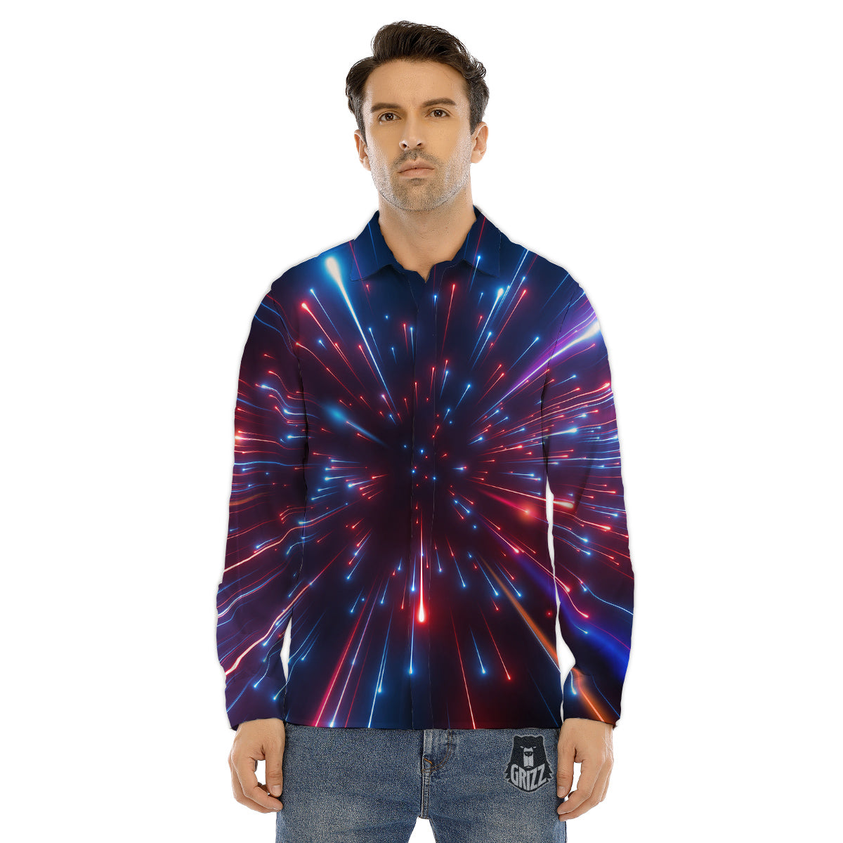 Hyperspace Cosmic Print Men's Dress Shirts-grizzshop