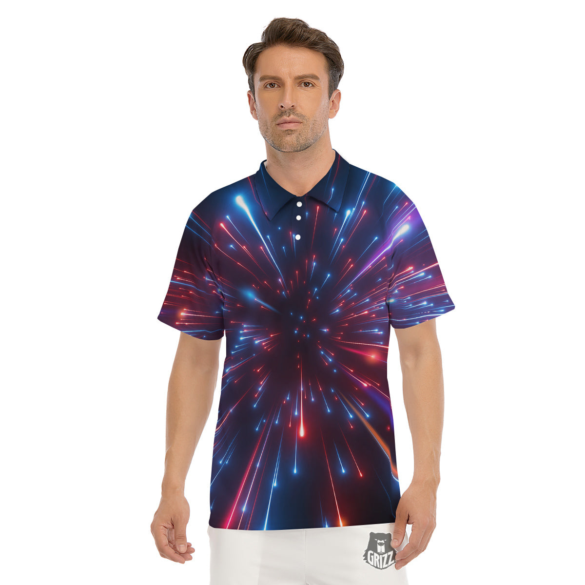 Hyperspace Cosmic Print Men's Golf Shirts-grizzshop