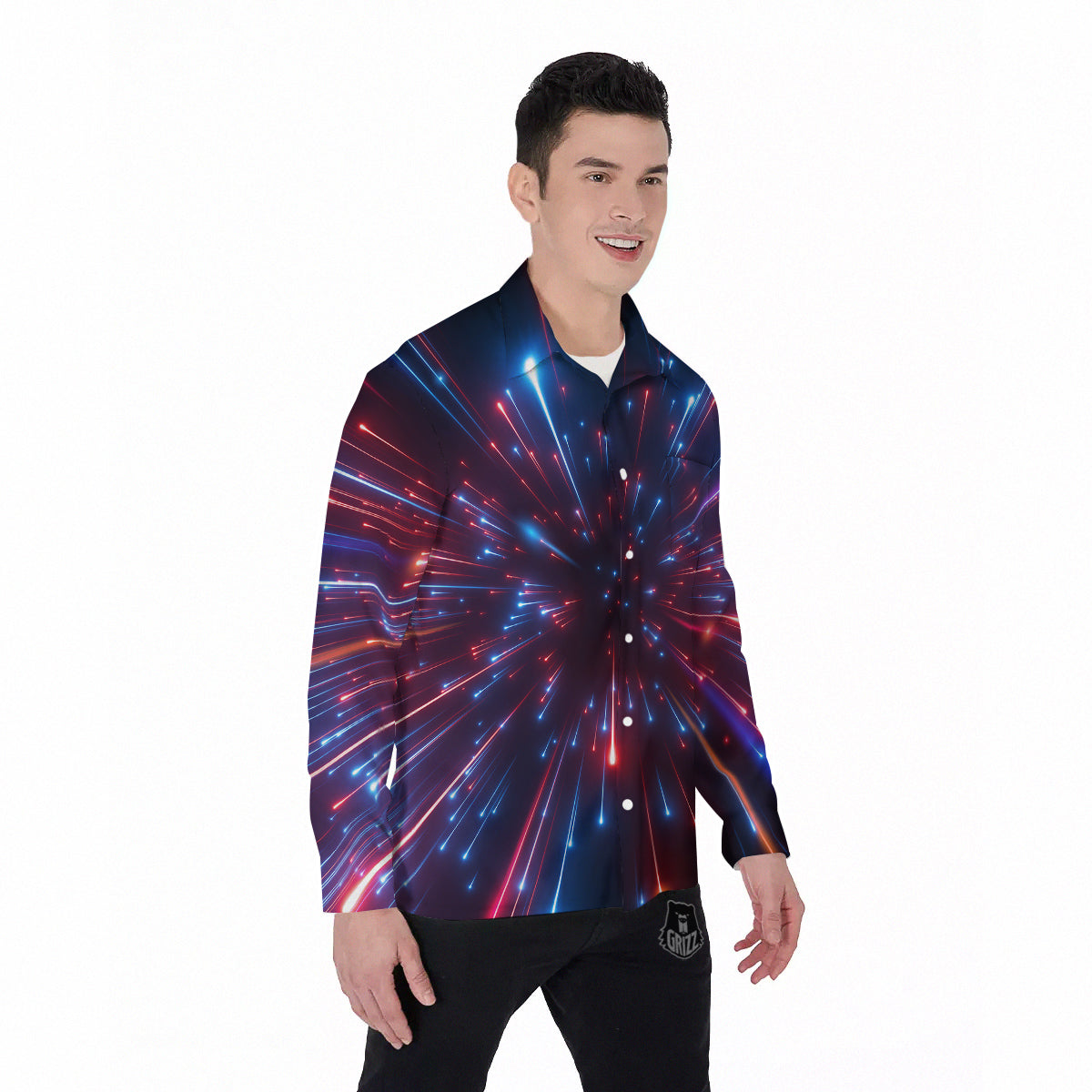Hyperspace Cosmic Print Men's Long Sleeve Shirts-grizzshop