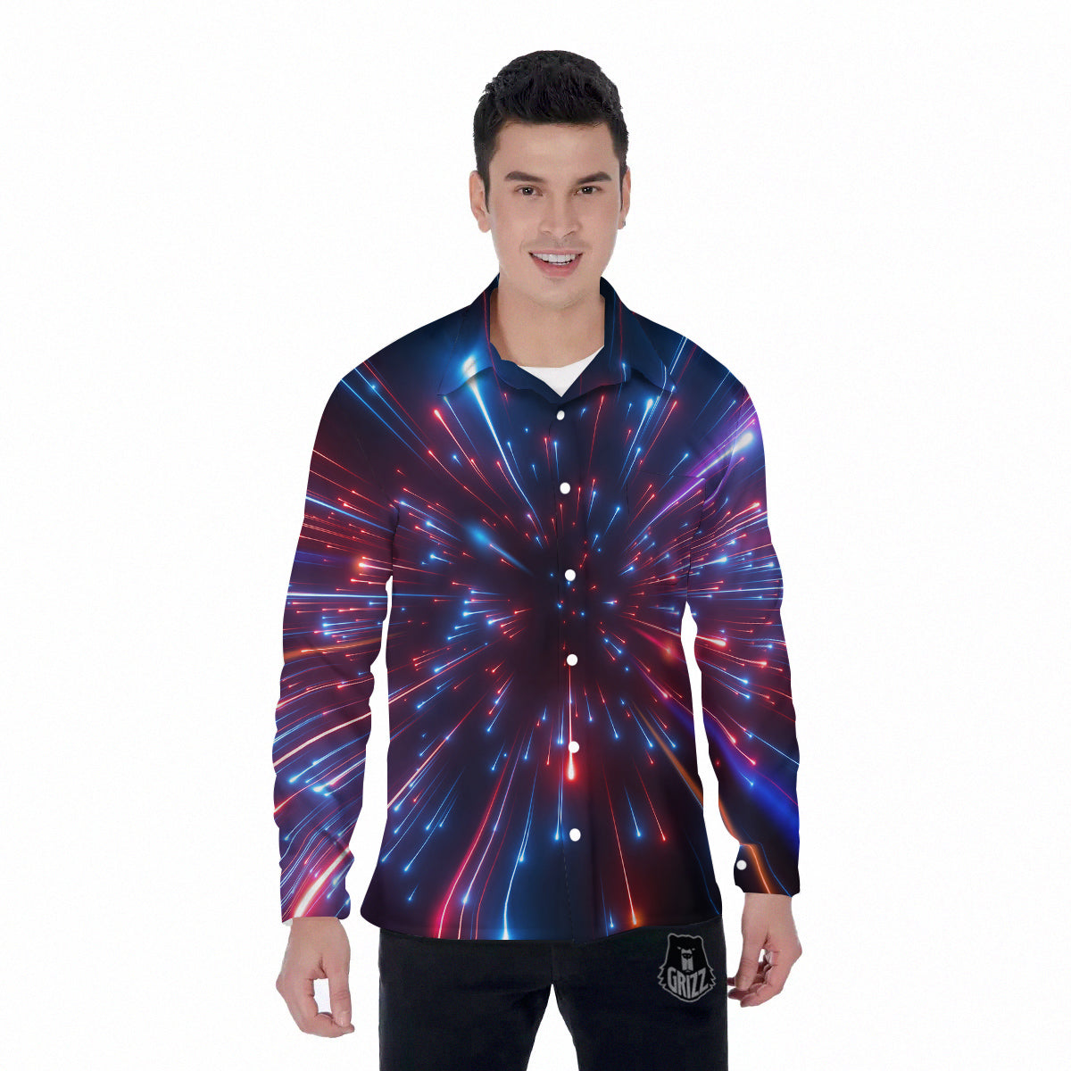 Hyperspace Cosmic Print Men's Long Sleeve Shirts-grizzshop