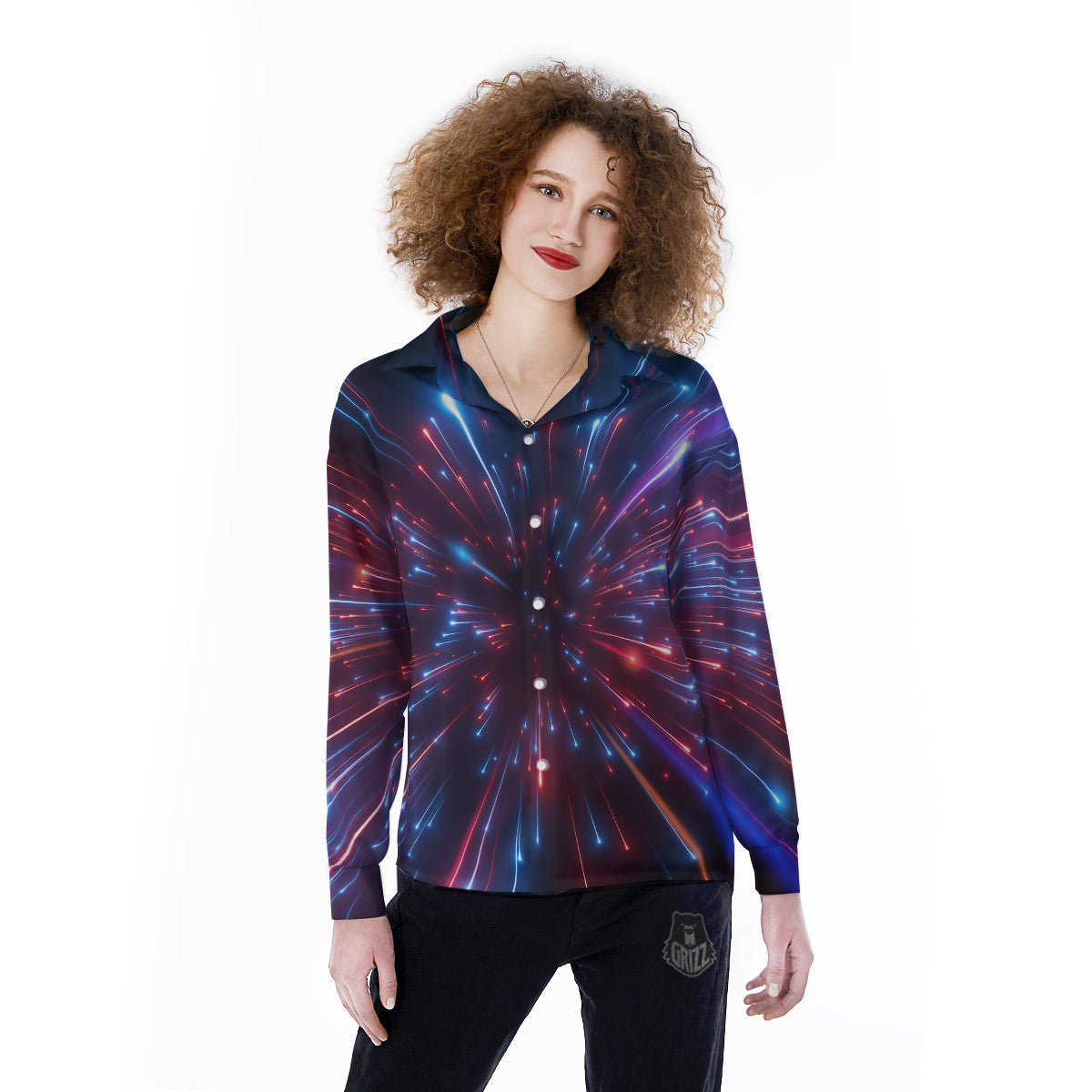 Hyperspace Cosmic Print Women's Long Sleeve Shirts-grizzshop