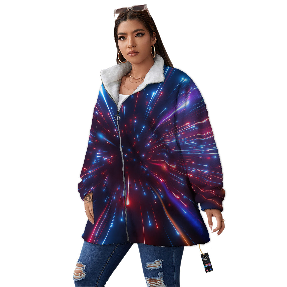 Hyperspace Cosmic Print Women's Sherpa Jacket-grizzshop
