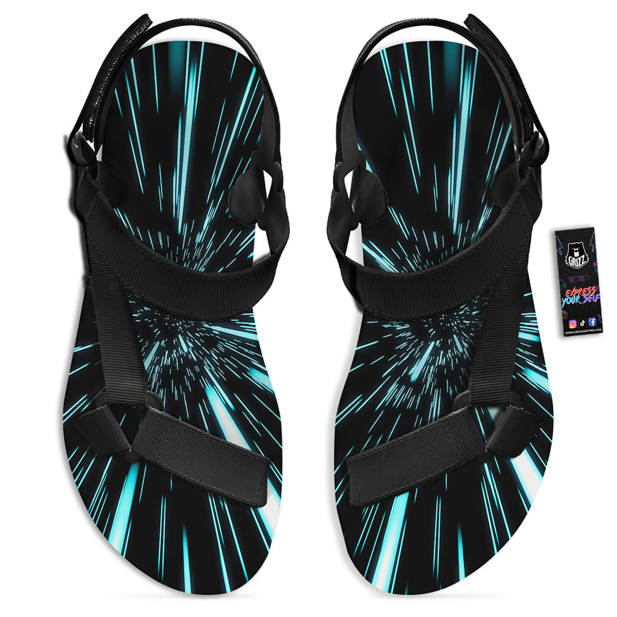 Hyperspace Galaxy Print Black Open Toe Sandals-grizzshop