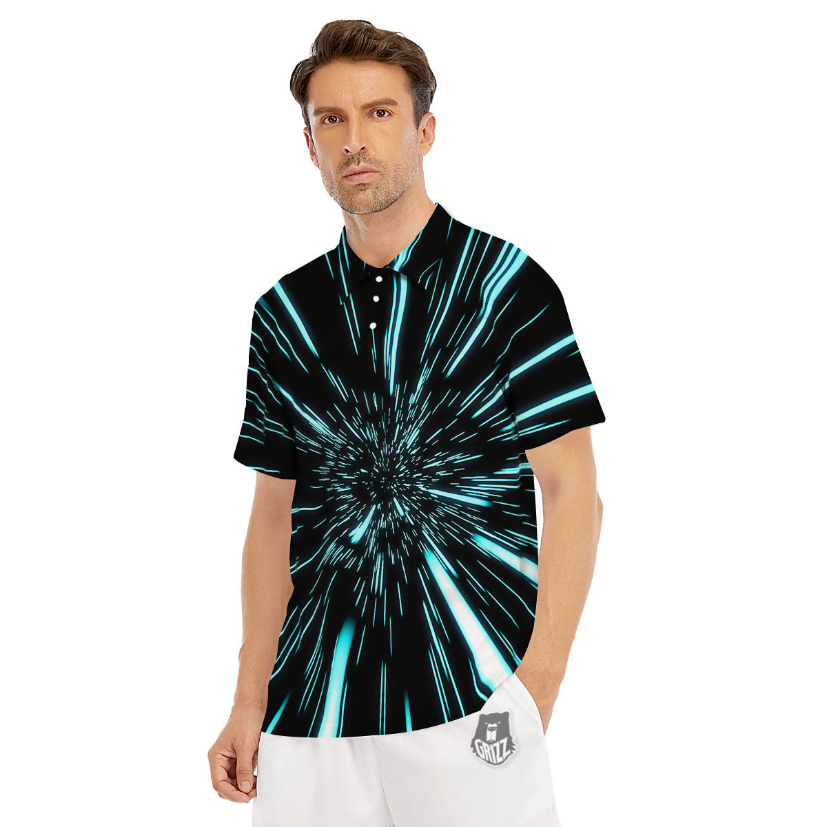 Hyperspace Galaxy Print Men's Golf Shirts-grizzshop