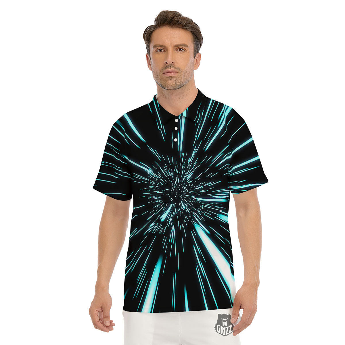 Hyperspace Galaxy Print Men's Golf Shirts-grizzshop