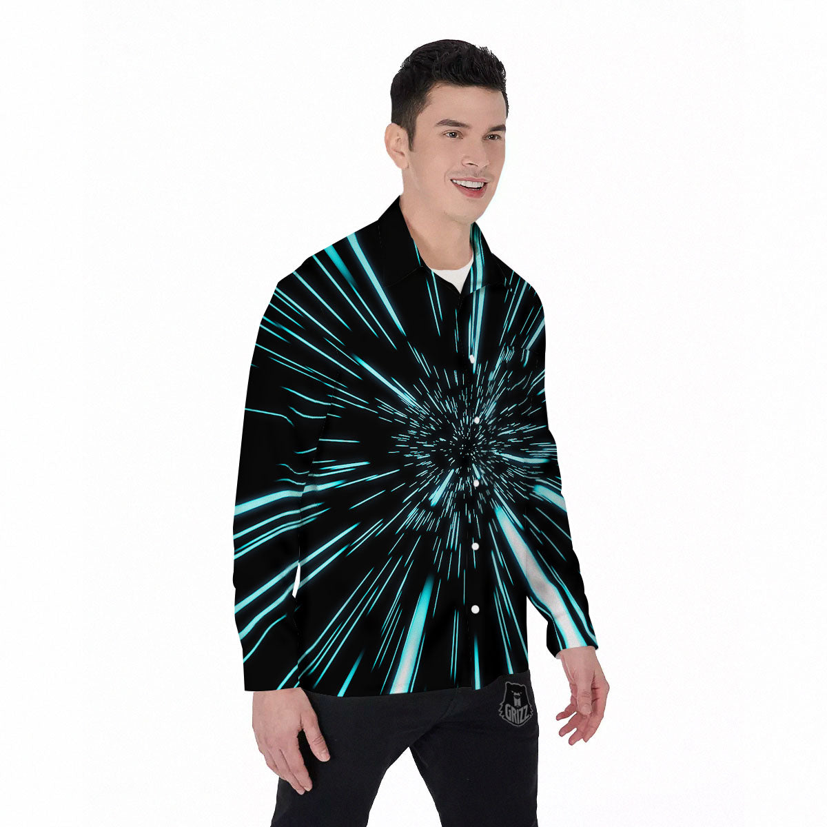 Hyperspace Galaxy Print Men's Long Sleeve Shirts-grizzshop