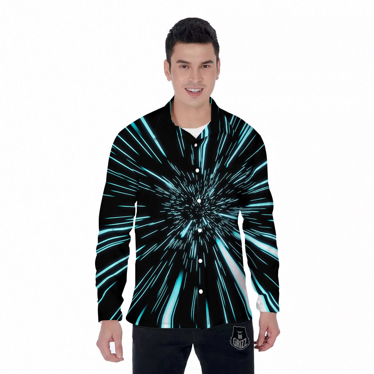Hyperspace Galaxy Print Men's Long Sleeve Shirts-grizzshop