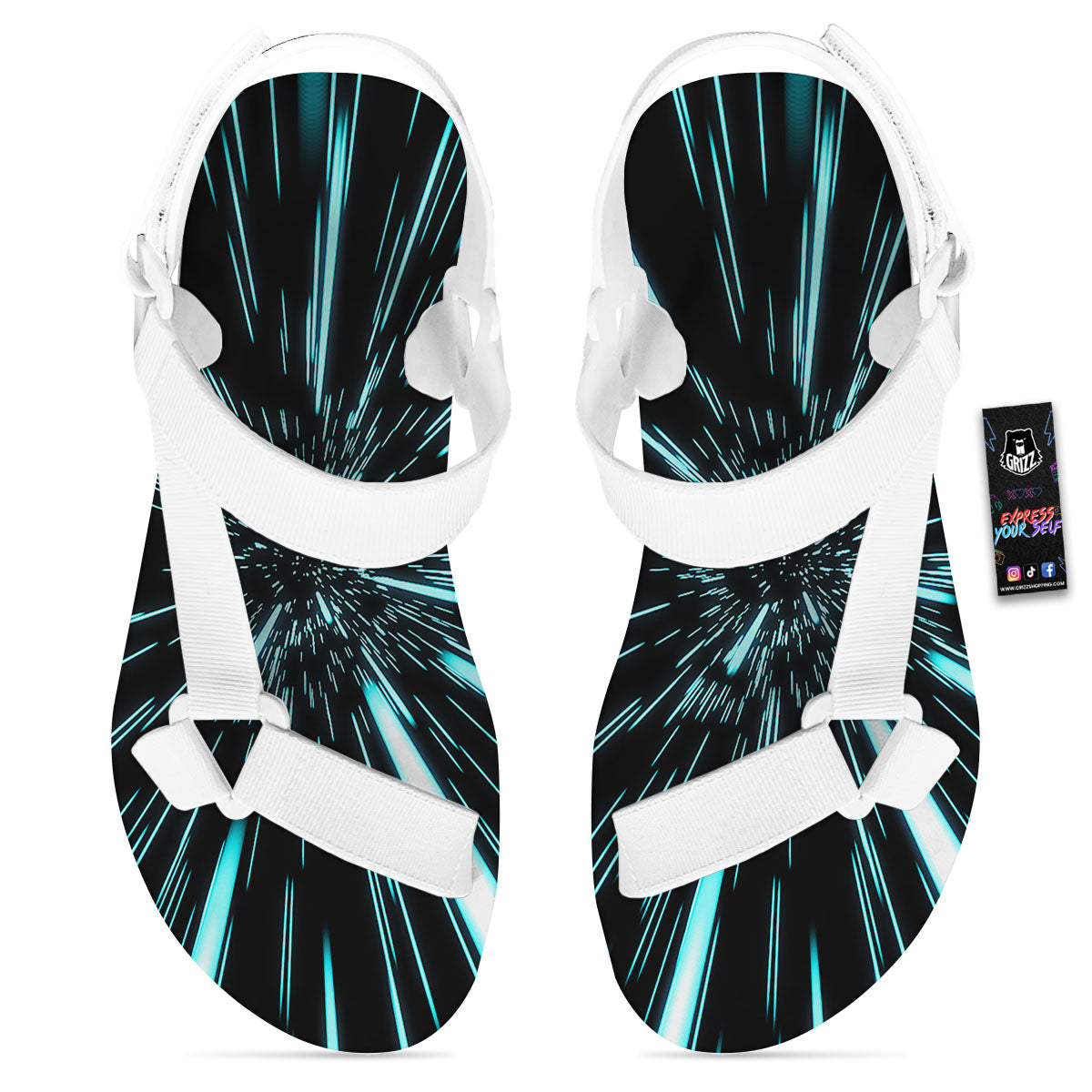 Hyperspace Galaxy Print White Open Toe Sandals-grizzshop