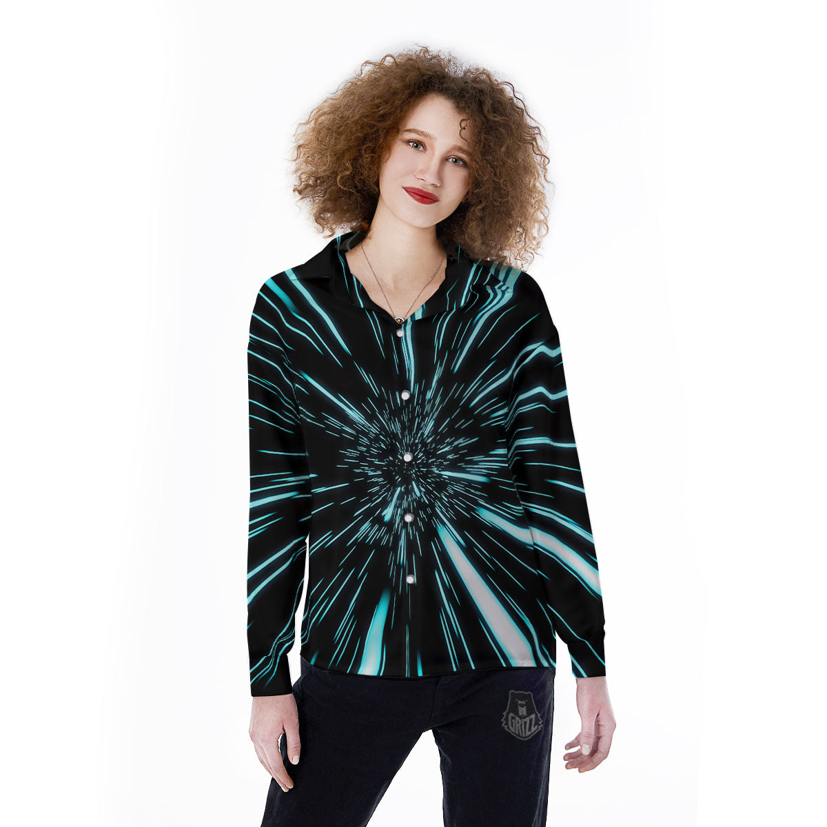 Hyperspace Galaxy Print Women's Long Sleeve Shirts-grizzshop