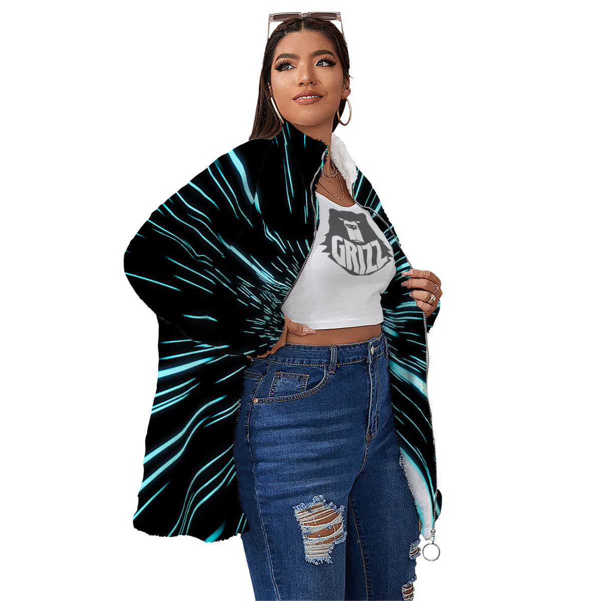 Hyperspace Galaxy Print Women's Sherpa Jacket-grizzshop