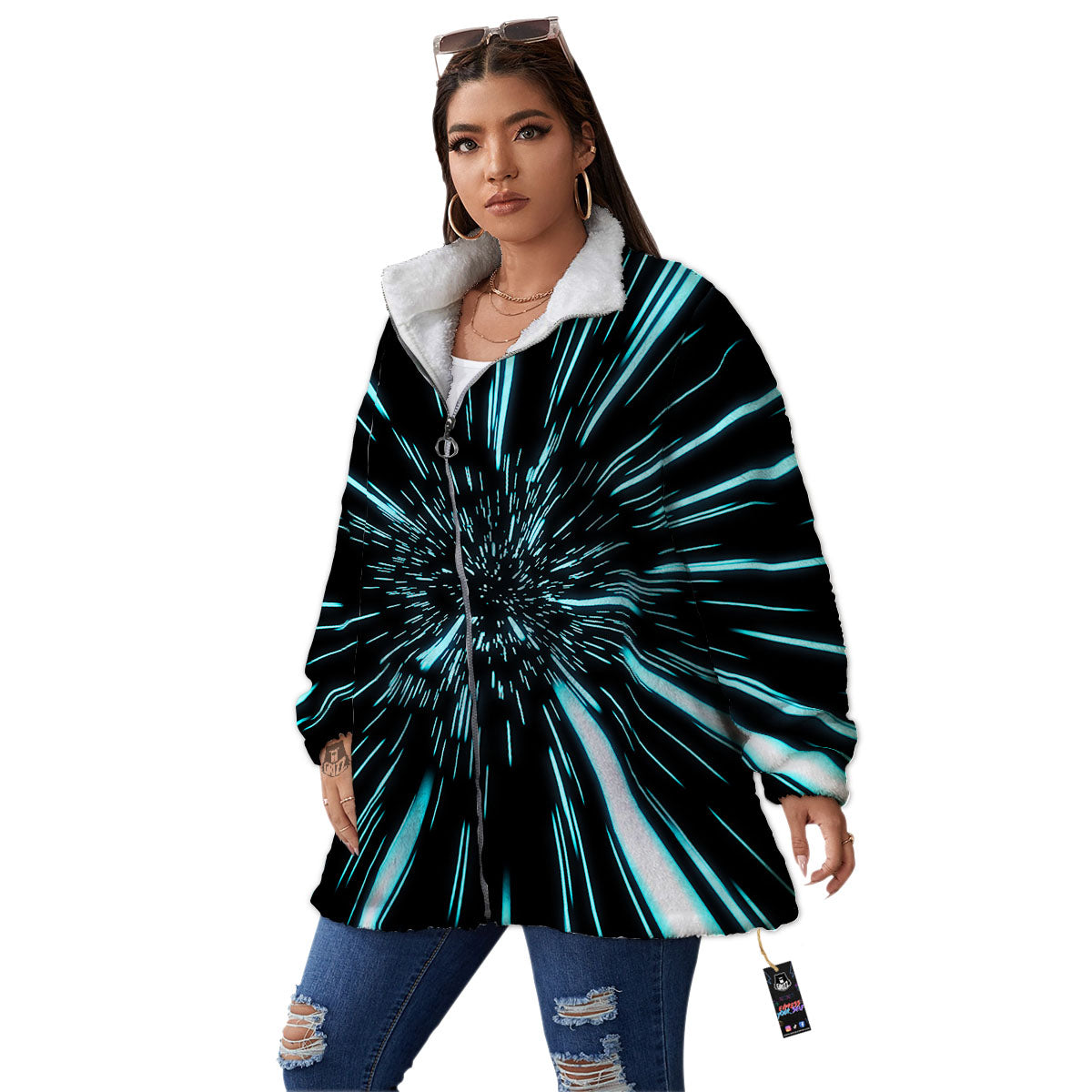 Hyperspace Galaxy Print Women's Sherpa Jacket-grizzshop