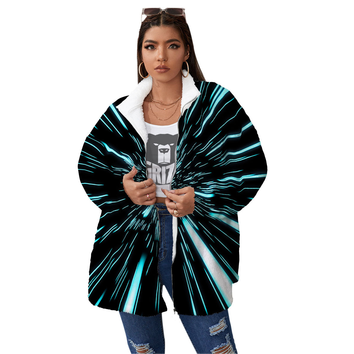 Hyperspace Galaxy Print Women's Sherpa Jacket-grizzshop