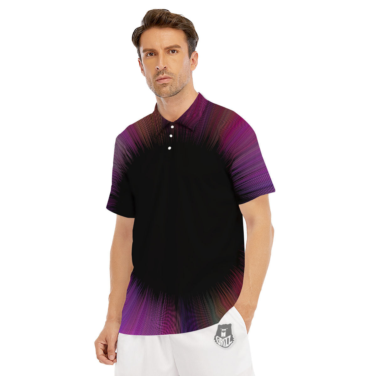 Hyperspace Purple Print Men's Golf Shirts-grizzshop