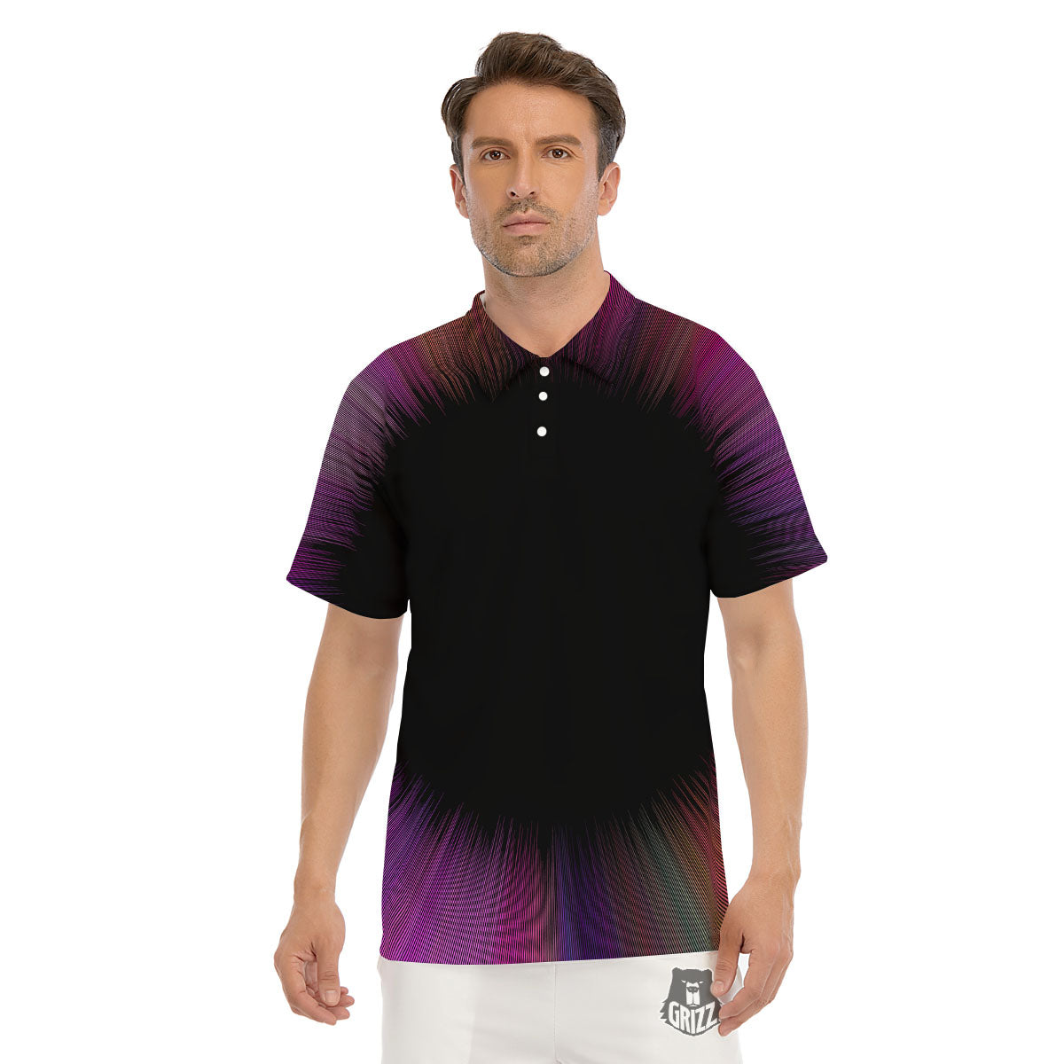 Hyperspace Purple Print Men's Golf Shirts-grizzshop