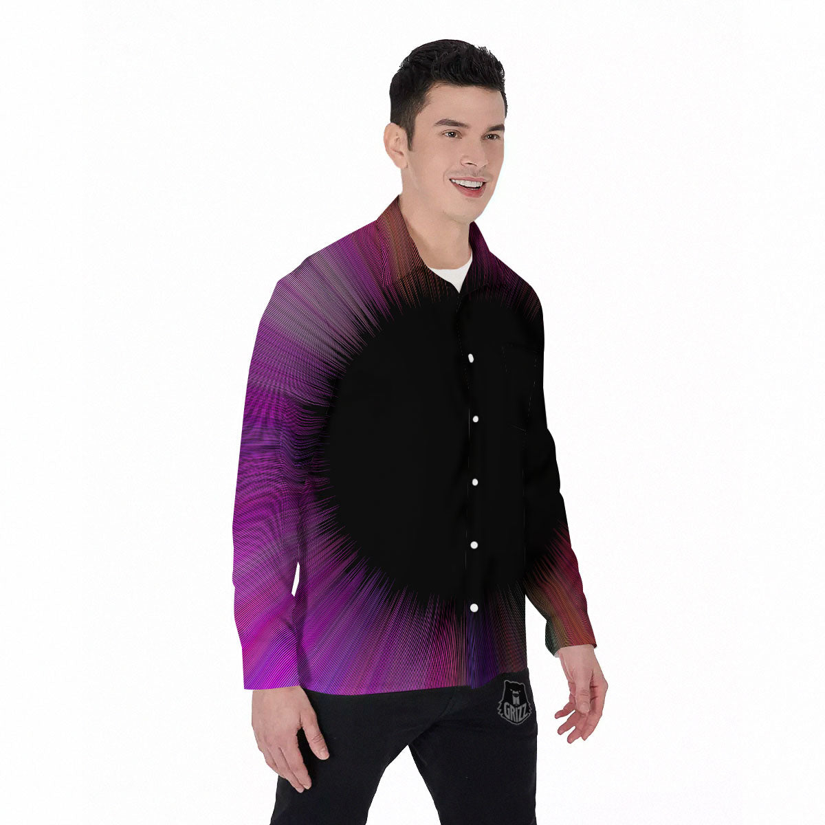 Hyperspace Purple Print Men's Long Sleeve Shirts-grizzshop