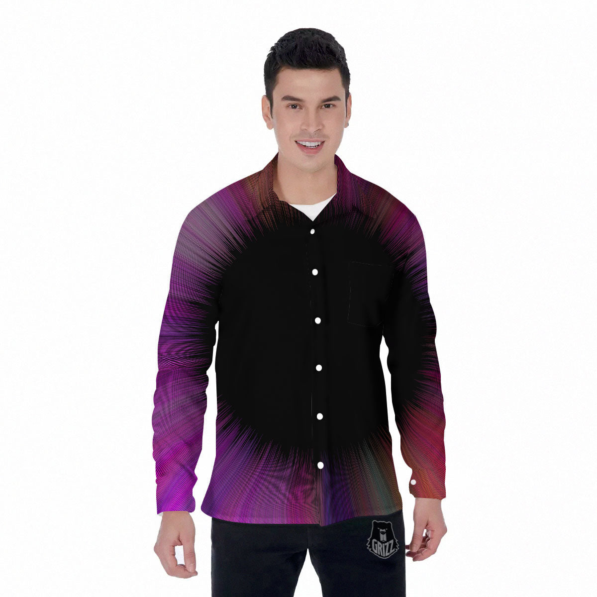 Hyperspace Purple Print Men's Long Sleeve Shirts-grizzshop