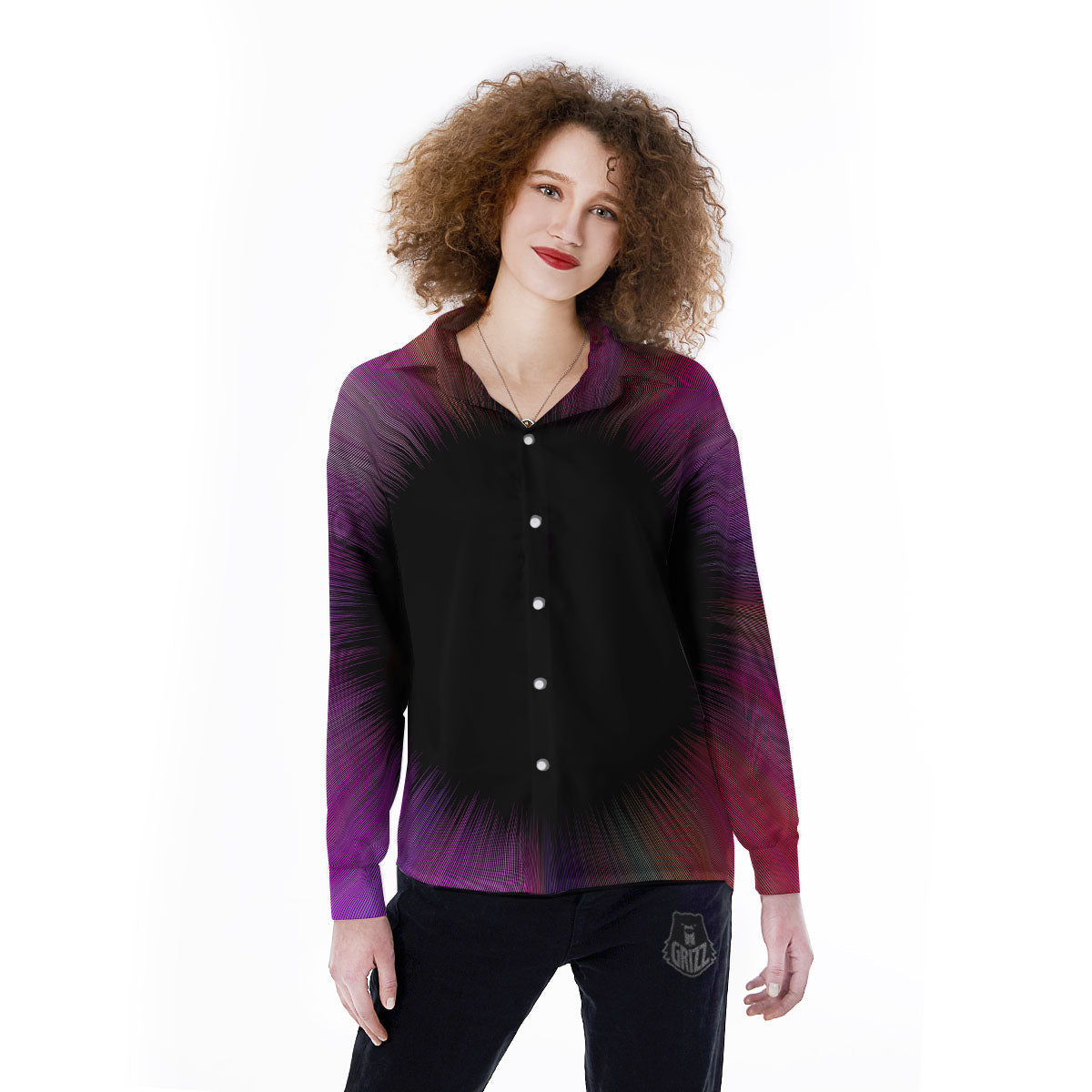 Hyperspace Purple Print Women's Long Sleeve Shirts-grizzshop