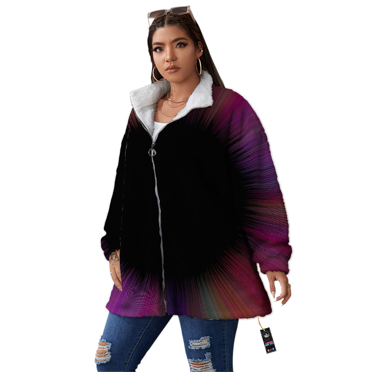 Hyperspace Purple Print Women's Sherpa Jacket-grizzshop