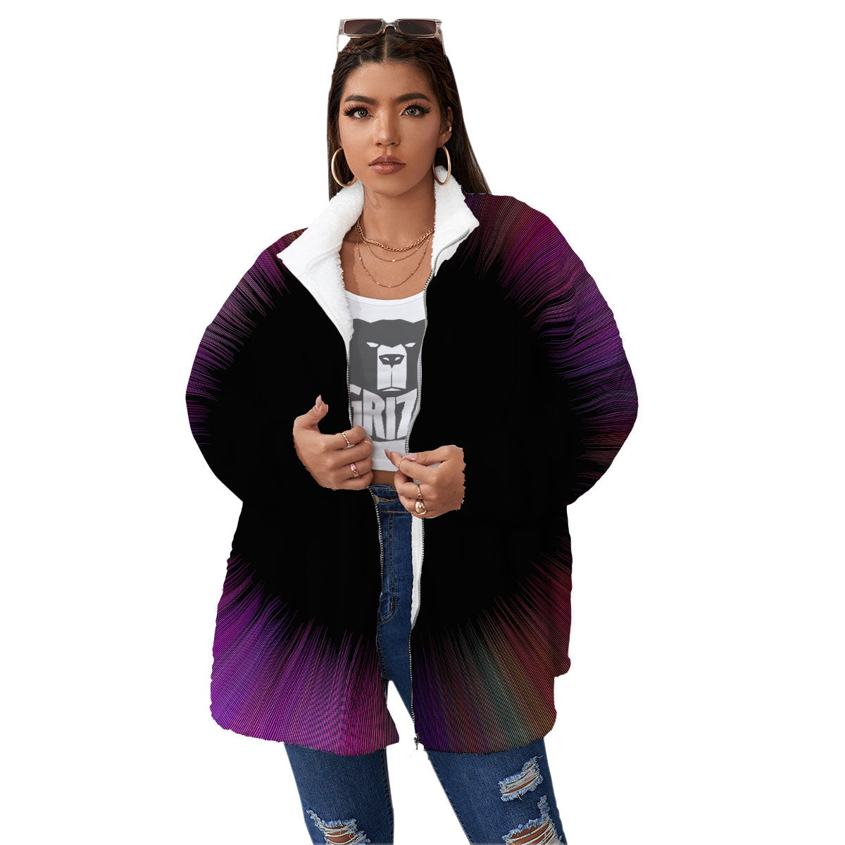Hyperspace Purple Print Women's Sherpa Jacket-grizzshop