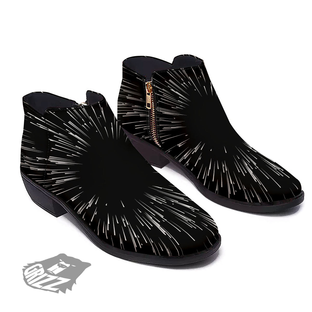 Hyperspace White And Black Print Ankle Boots-grizzshop
