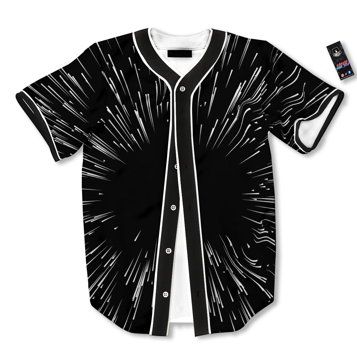 Hyperspace White And Black Print Baseball Jersey-grizzshop