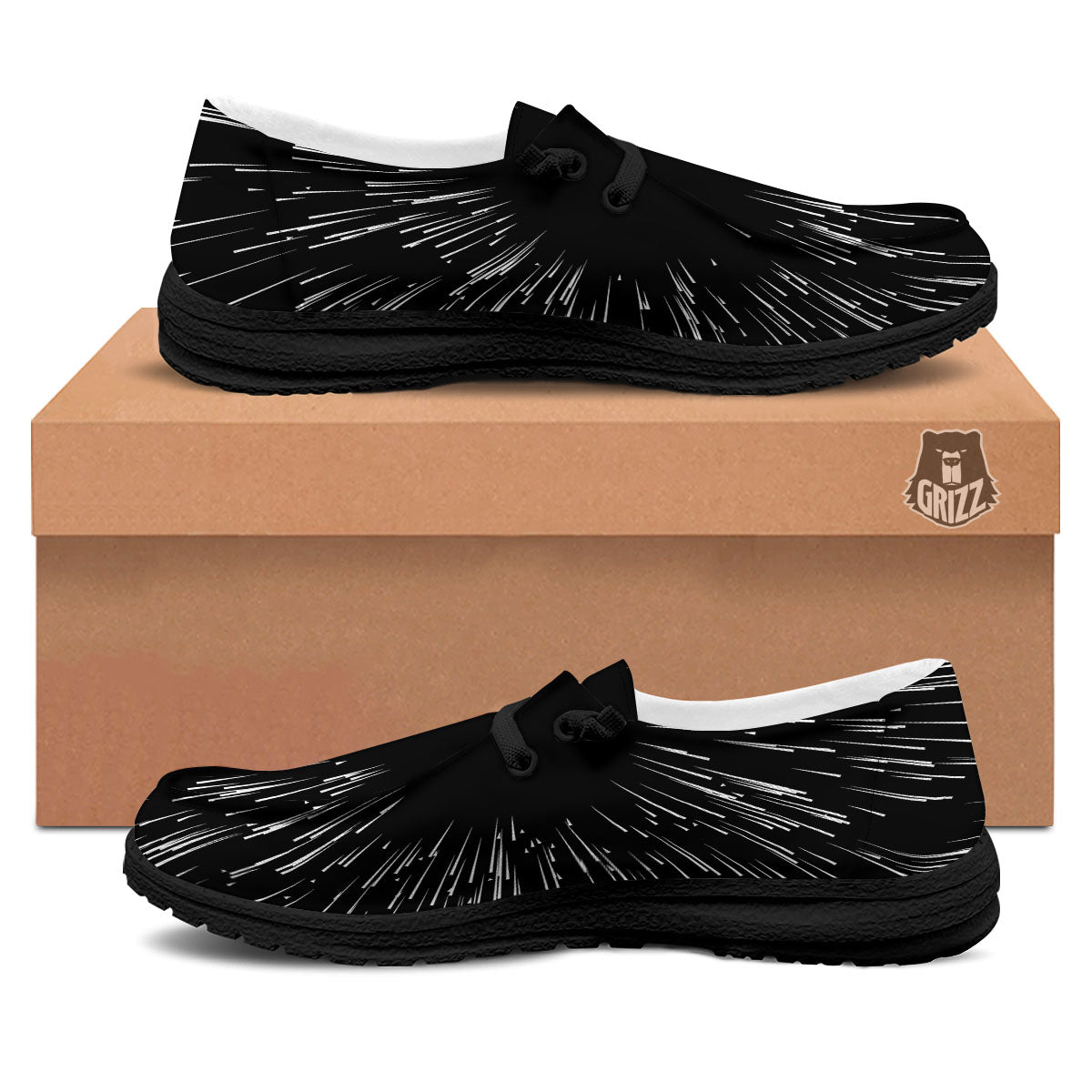 Hyperspace White And Black Print Black Loafers-grizzshop