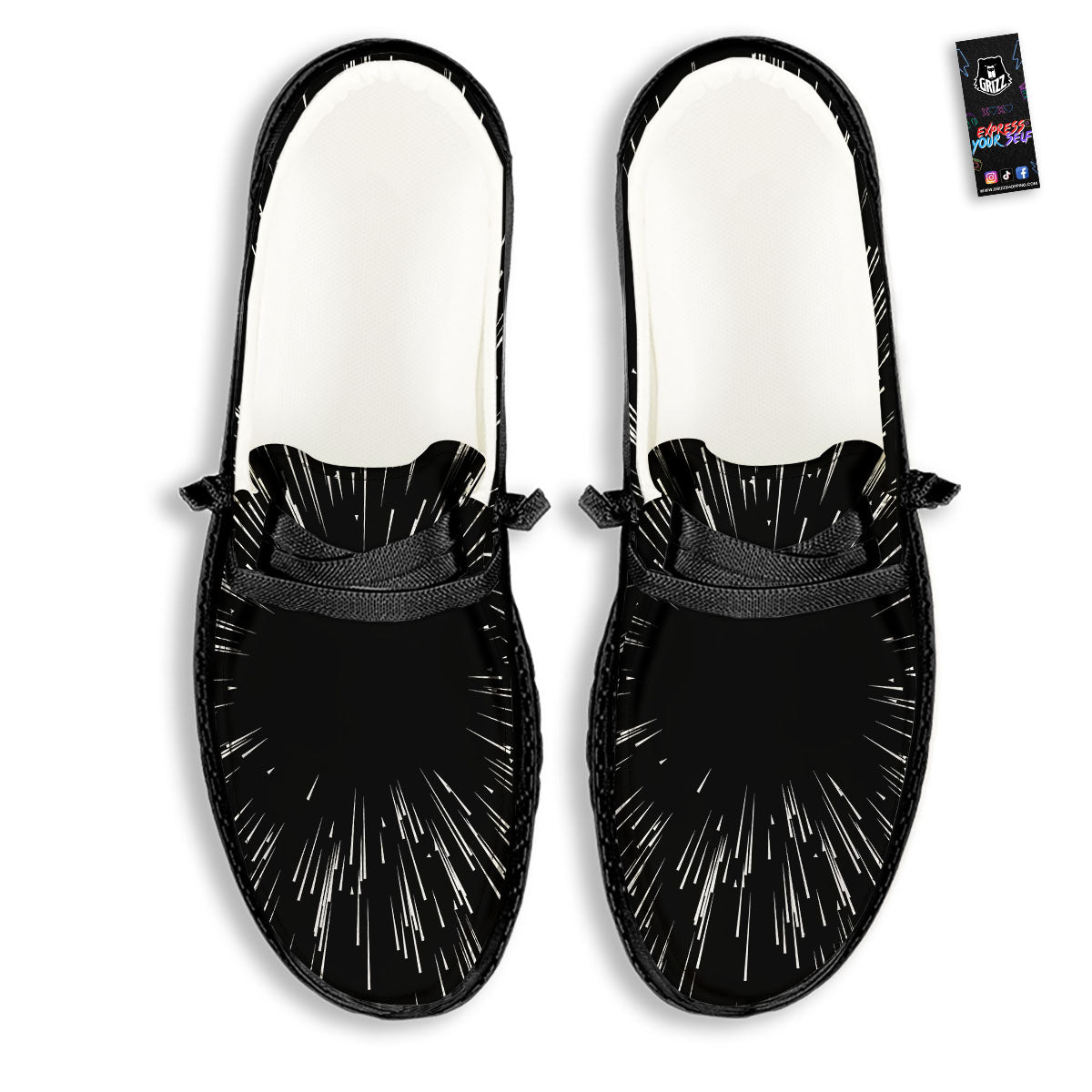 Hyperspace White And Black Print Black Loafers-grizzshop