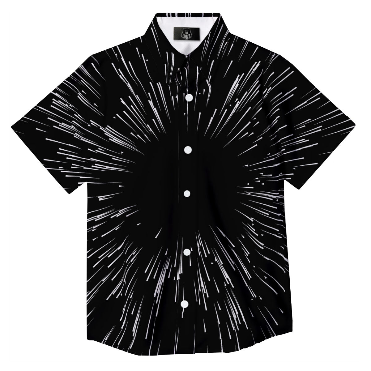 Hyperspace White And Black Print Button Up Shirt-grizzshop