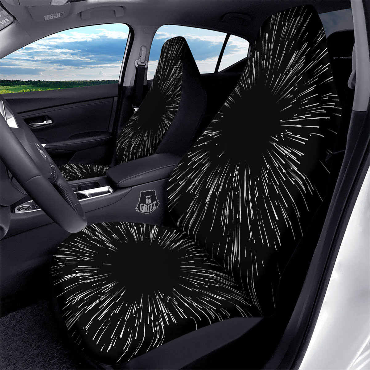 Hyperspace White And Black Print Car Seat Covers-grizzshop