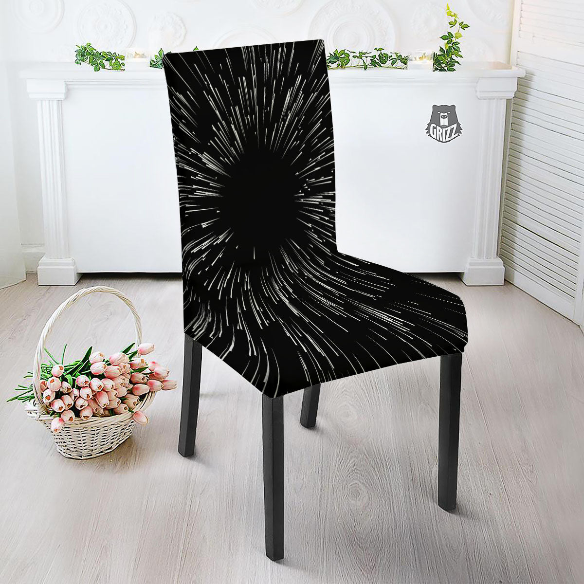 Hyperspace White And Black Print Dining Chair Slipcover-grizzshop