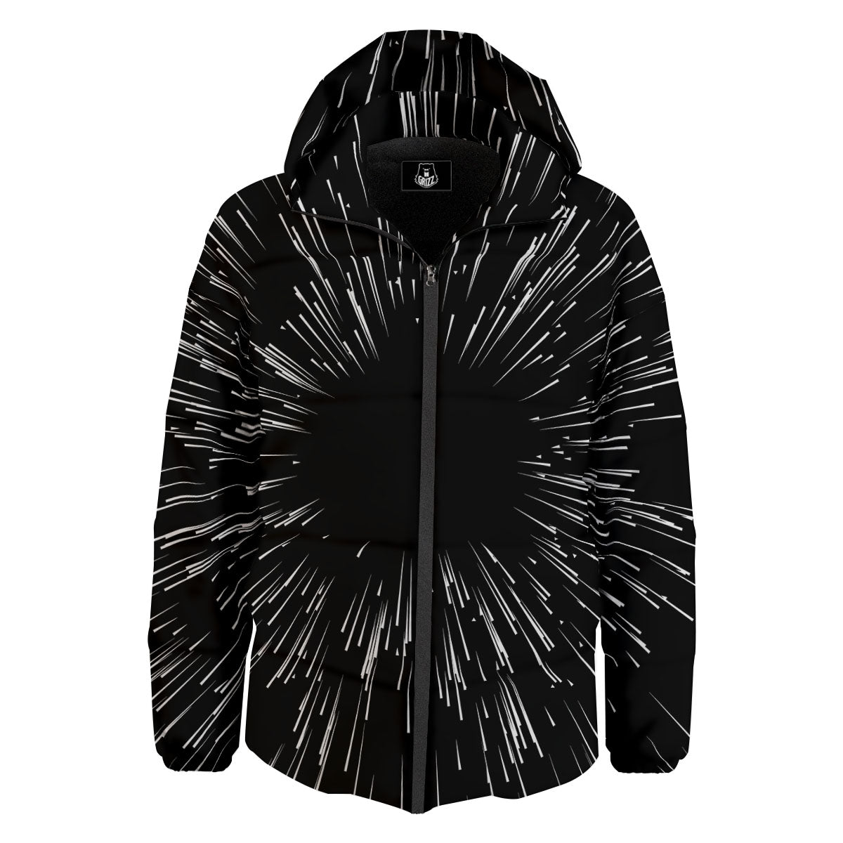 Hyperspace White And Black Print Down Jacket-grizzshop