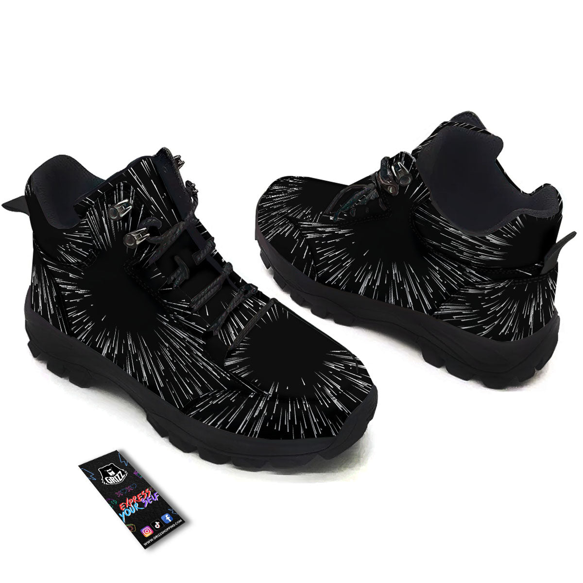 Hyperspace White And Black Print Hiking Shoes-grizzshop