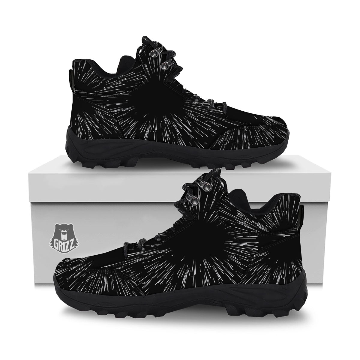 Hyperspace White And Black Print Hiking Shoes-grizzshop