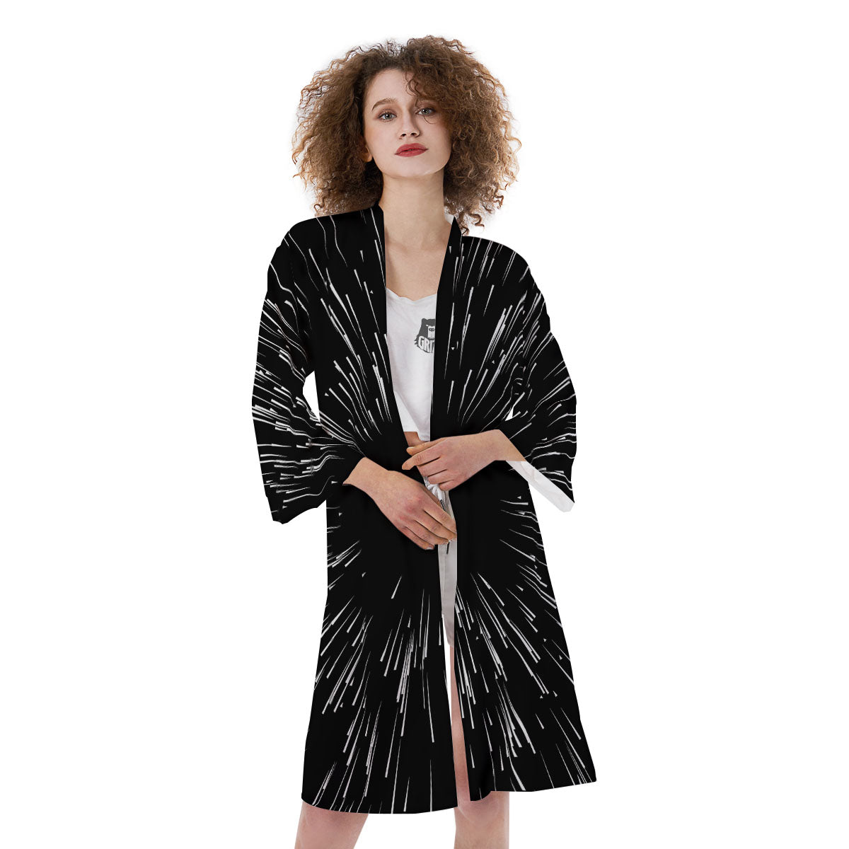 Hyperspace White And Black Print Kimono-grizzshop
