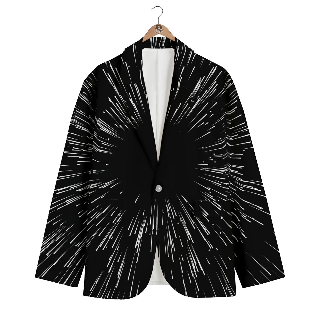 Hyperspace White And Black Print Men's Blazer-grizzshop