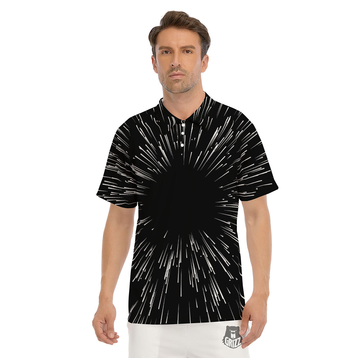 Hyperspace White And Black Print Men's Golf Shirts-grizzshop