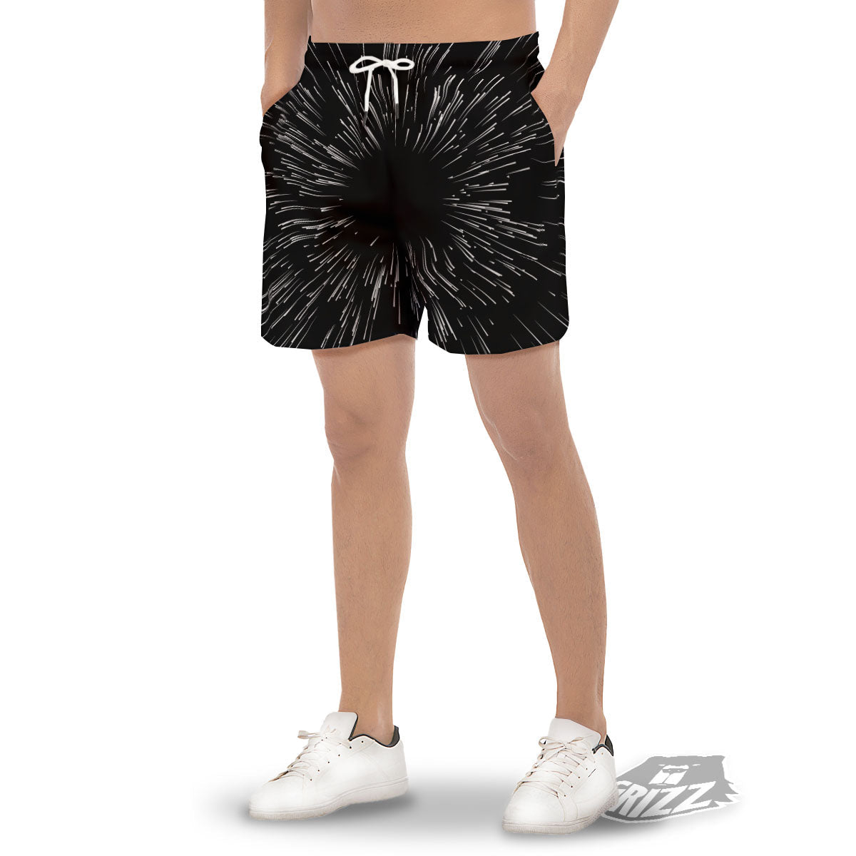 Hyperspace White And Black Print Men's Gym Shorts-grizzshop