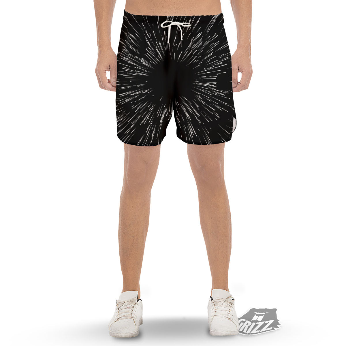 Hyperspace White And Black Print Men's Gym Shorts-grizzshop