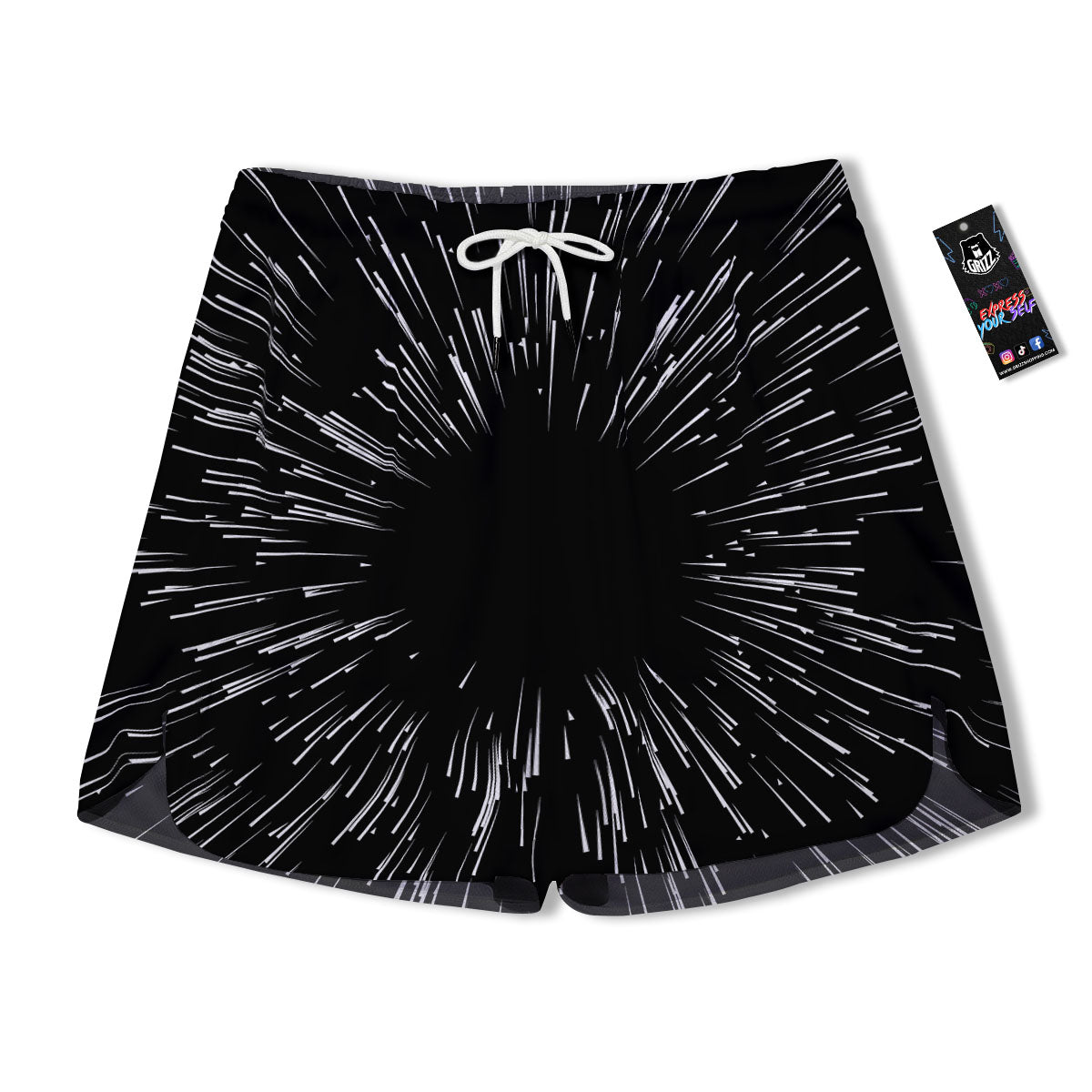 Hyperspace White And Black Print Men's Running Shorts-grizzshop