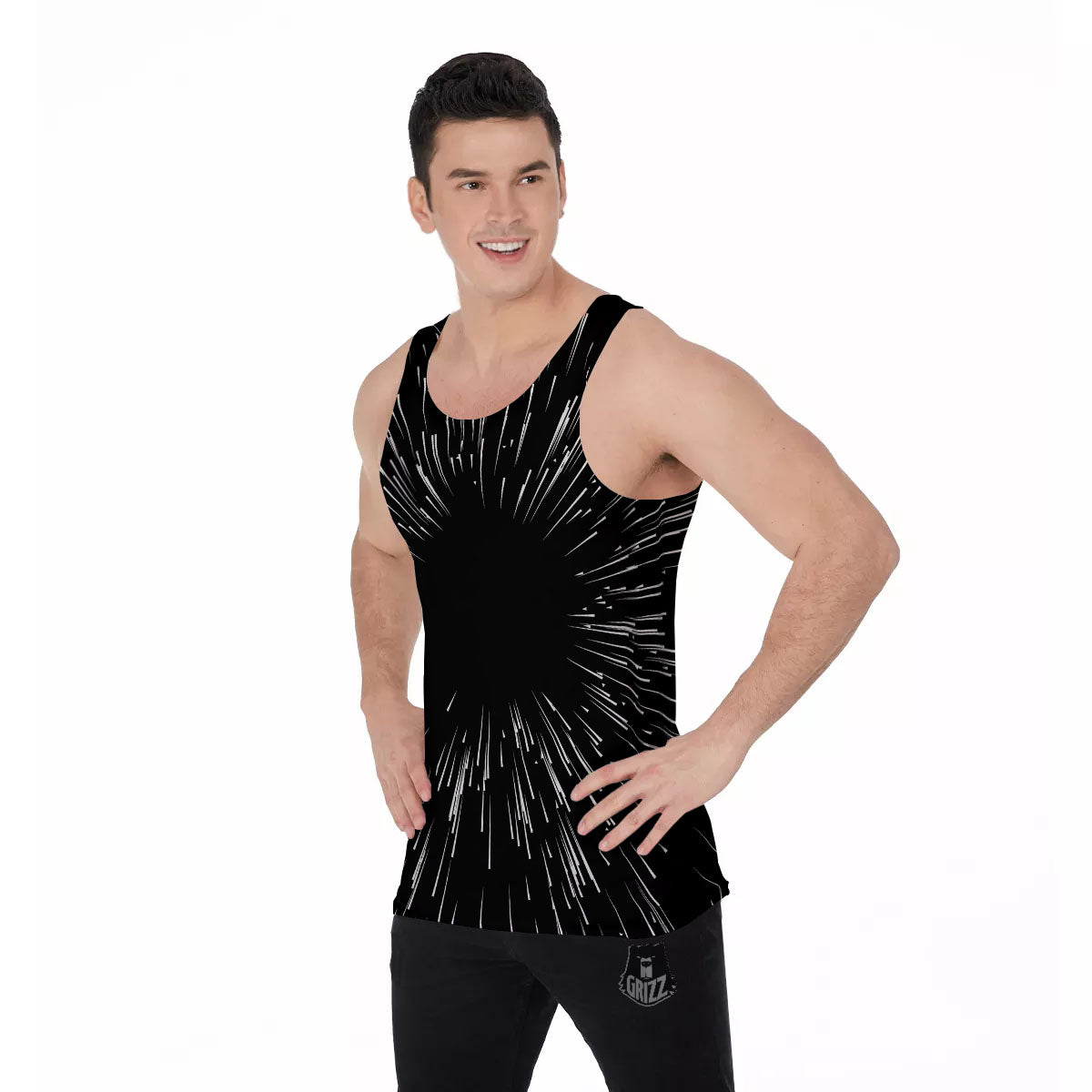 Hyperspace White And Black Print Men's Tank Top-grizzshop