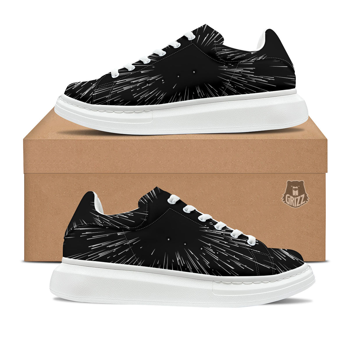 Hyperspace White And Black Print Platform Shoes-grizzshop