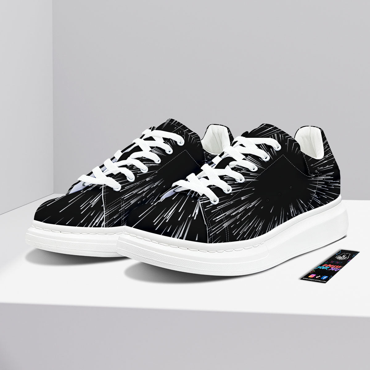 Hyperspace White And Black Print Platform Shoes-grizzshop