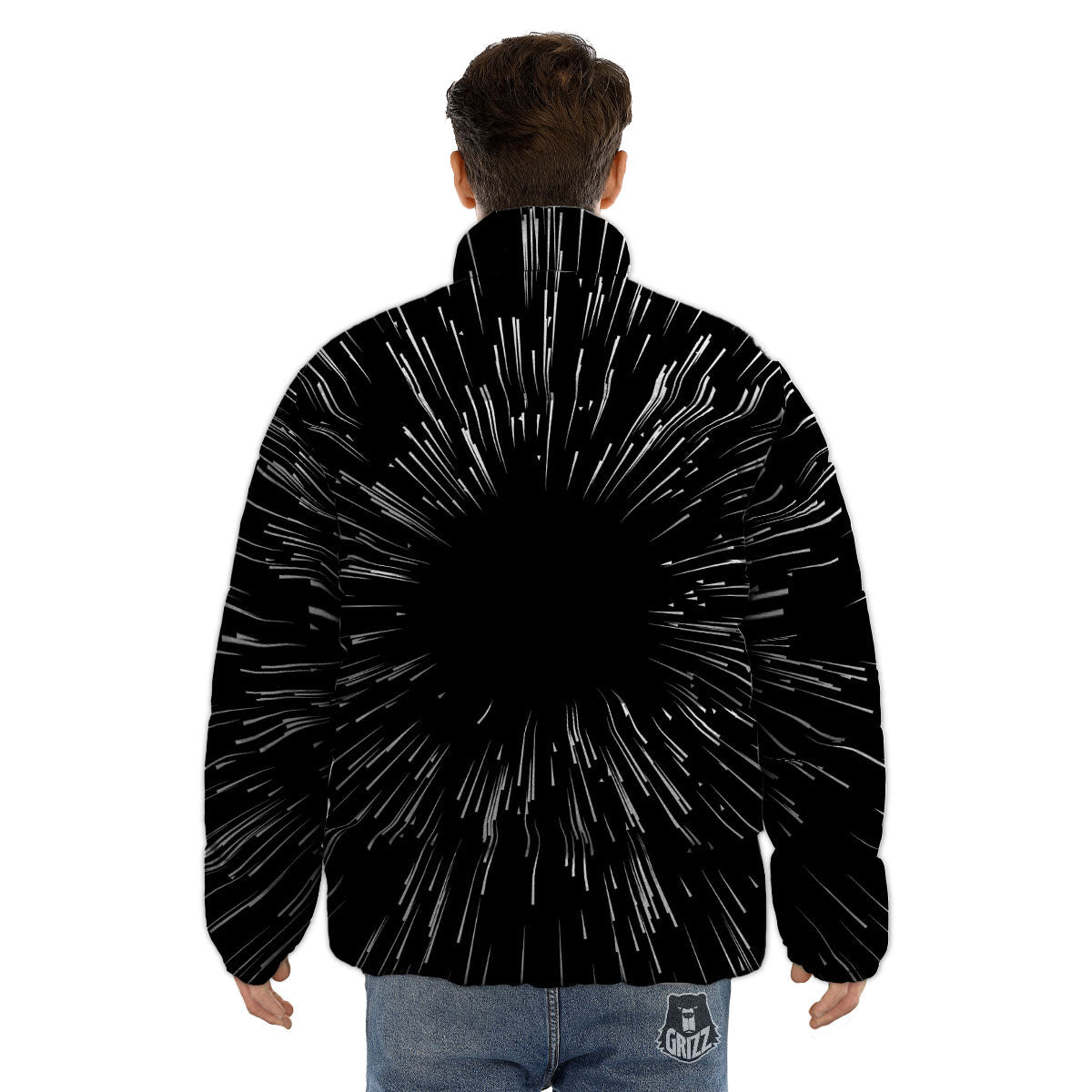 Hyperspace White And Black Print Puffer Jacket-grizzshop
