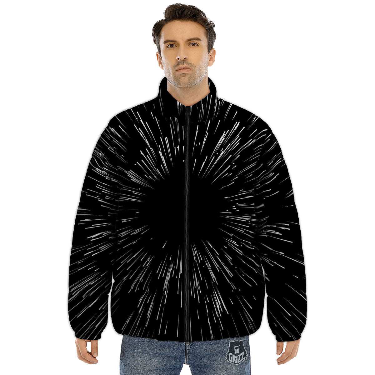 Hyperspace White And Black Print Puffer Jacket-grizzshop