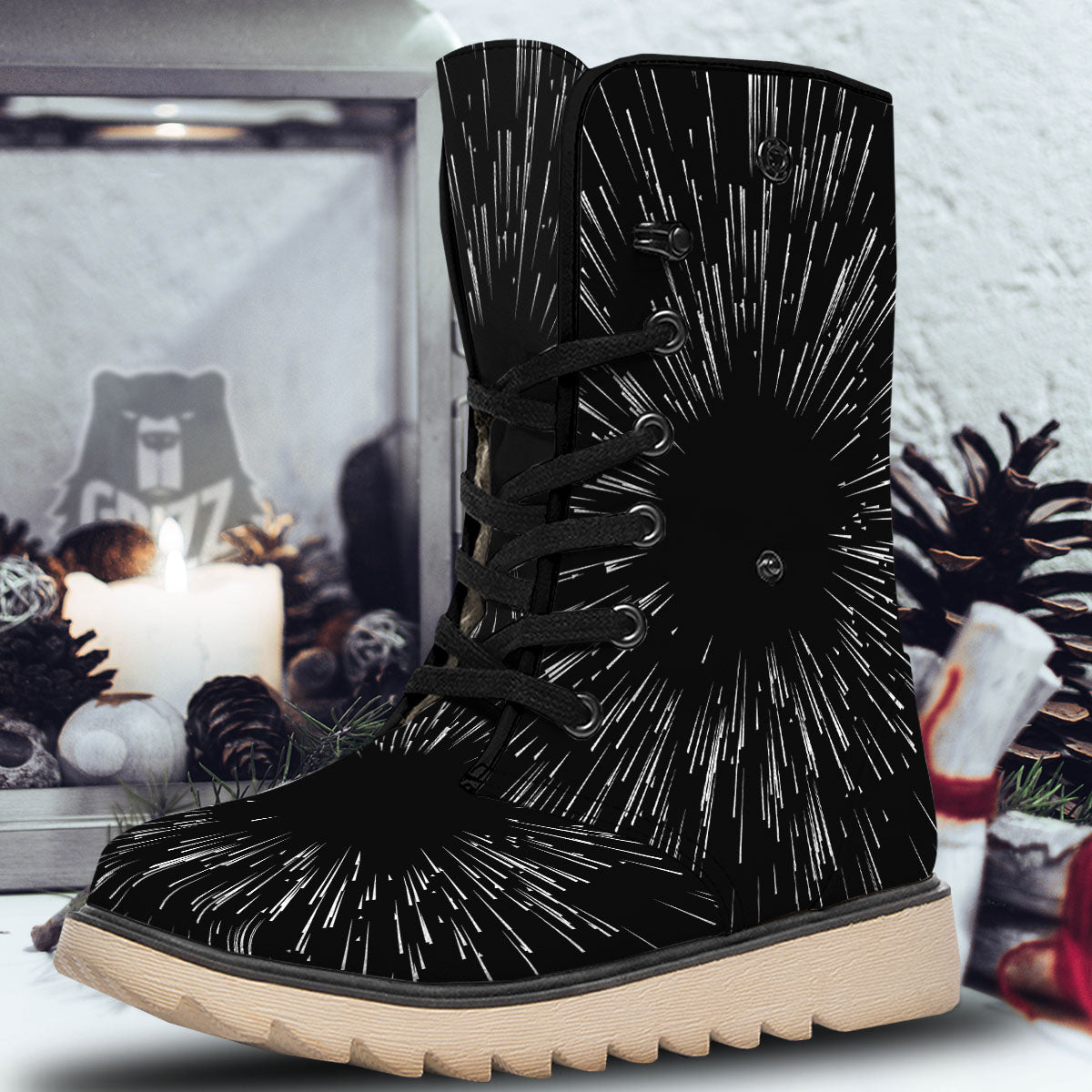 Hyperspace White And Black Print Snow Boots-grizzshop
