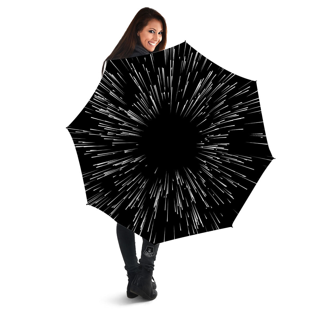 Hyperspace White And Black Print Umbrella-grizzshop