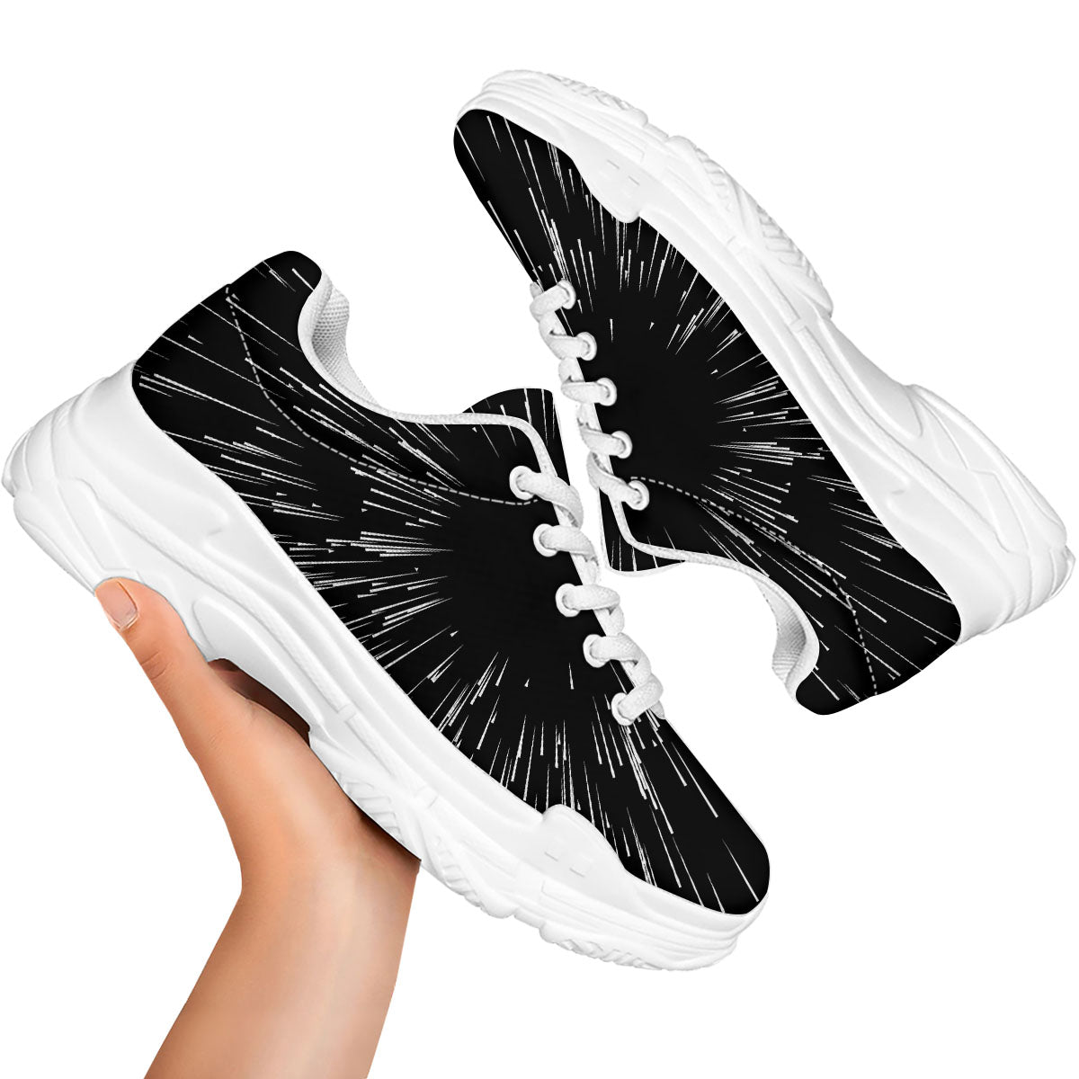 Hyperspace White And Black Print White Chunky Shoes-grizzshop