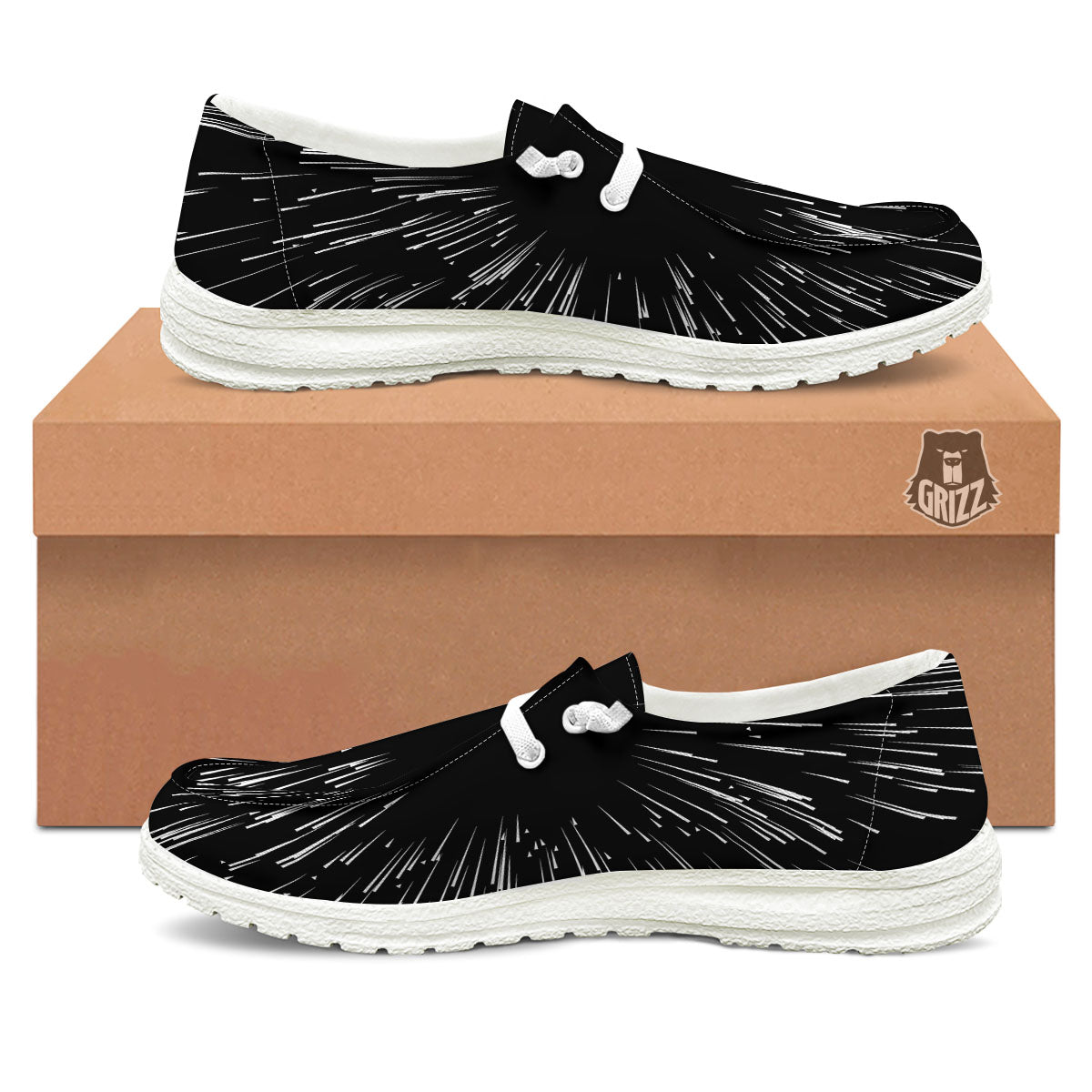 Hyperspace White And Black Print White Loafers-grizzshop