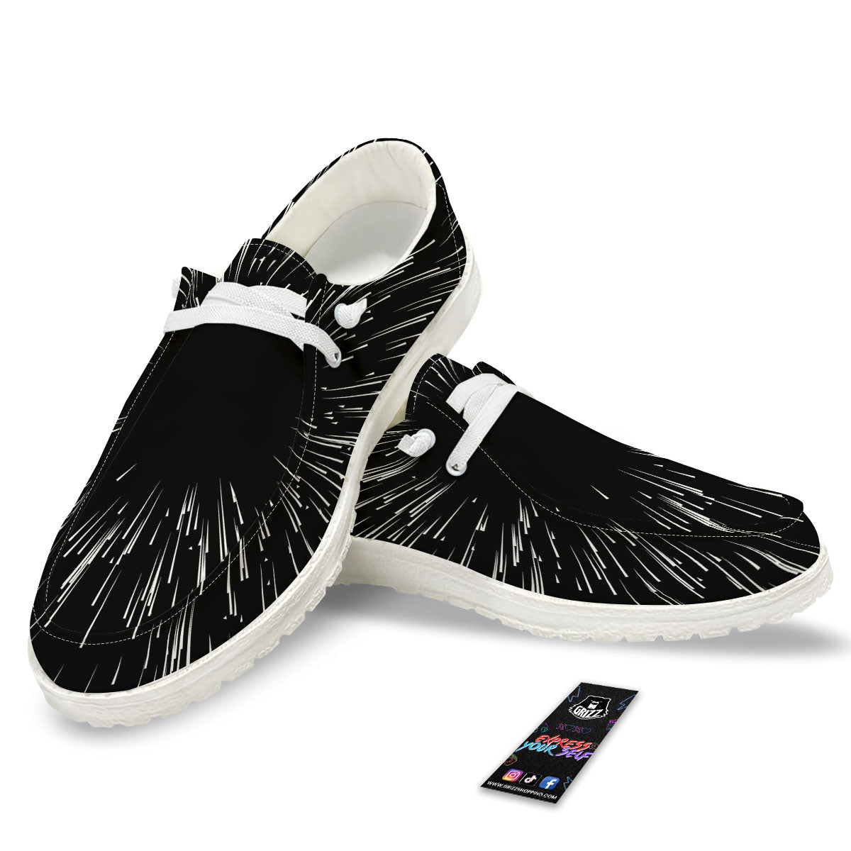 Hyperspace White And Black Print White Loafers-grizzshop