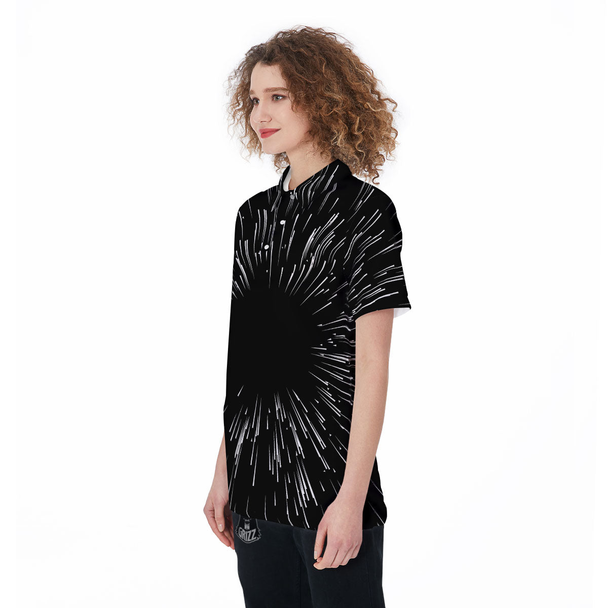 Hyperspace White And Black Print Women's Golf Shirts-grizzshop